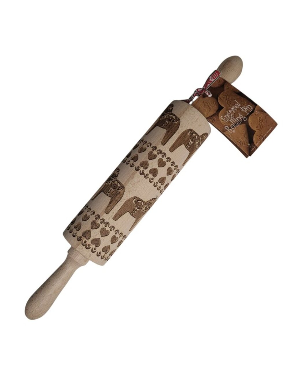 Engraved Wood Embossing Rolling Pin Swedish Dala Horse Christmas Gingerbread
